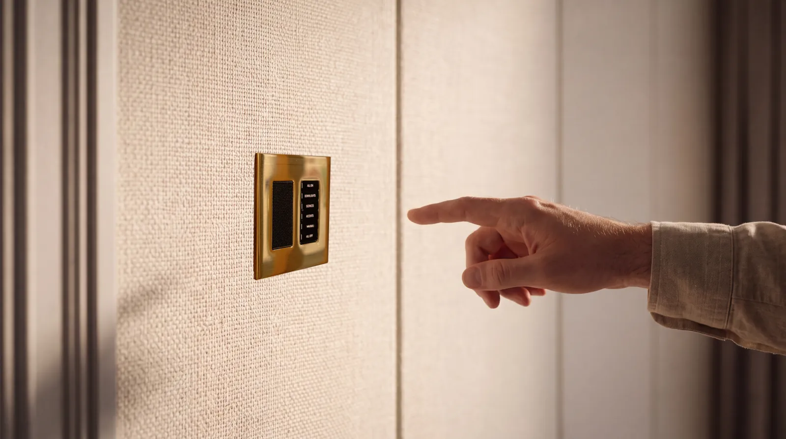 Magna Audio Pad speaker grille integrated beside wall controls