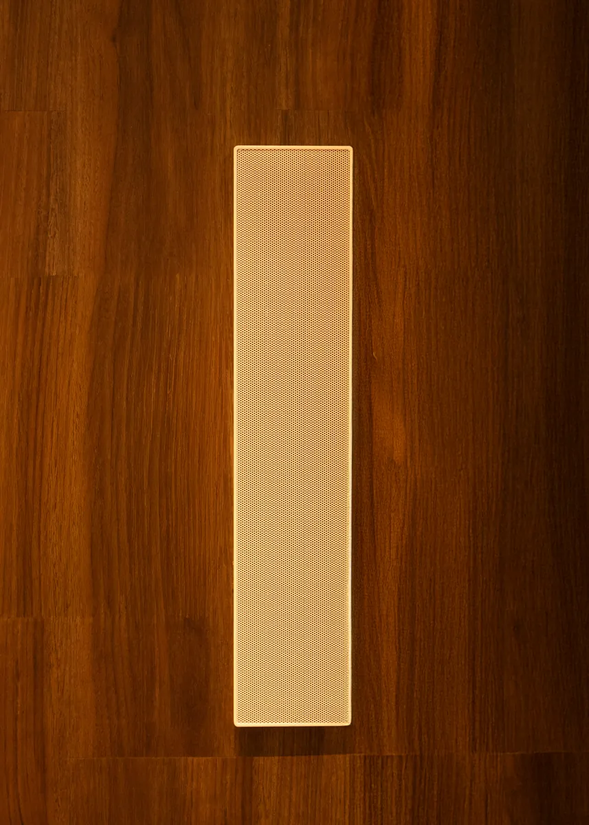 Magna Micro-Framed linear array speaker integrated into a wood panel