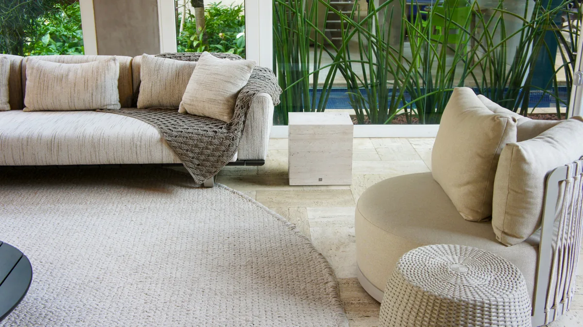 Magna Rock S10 subwoofer in Roman rustic travertine marble; example finish